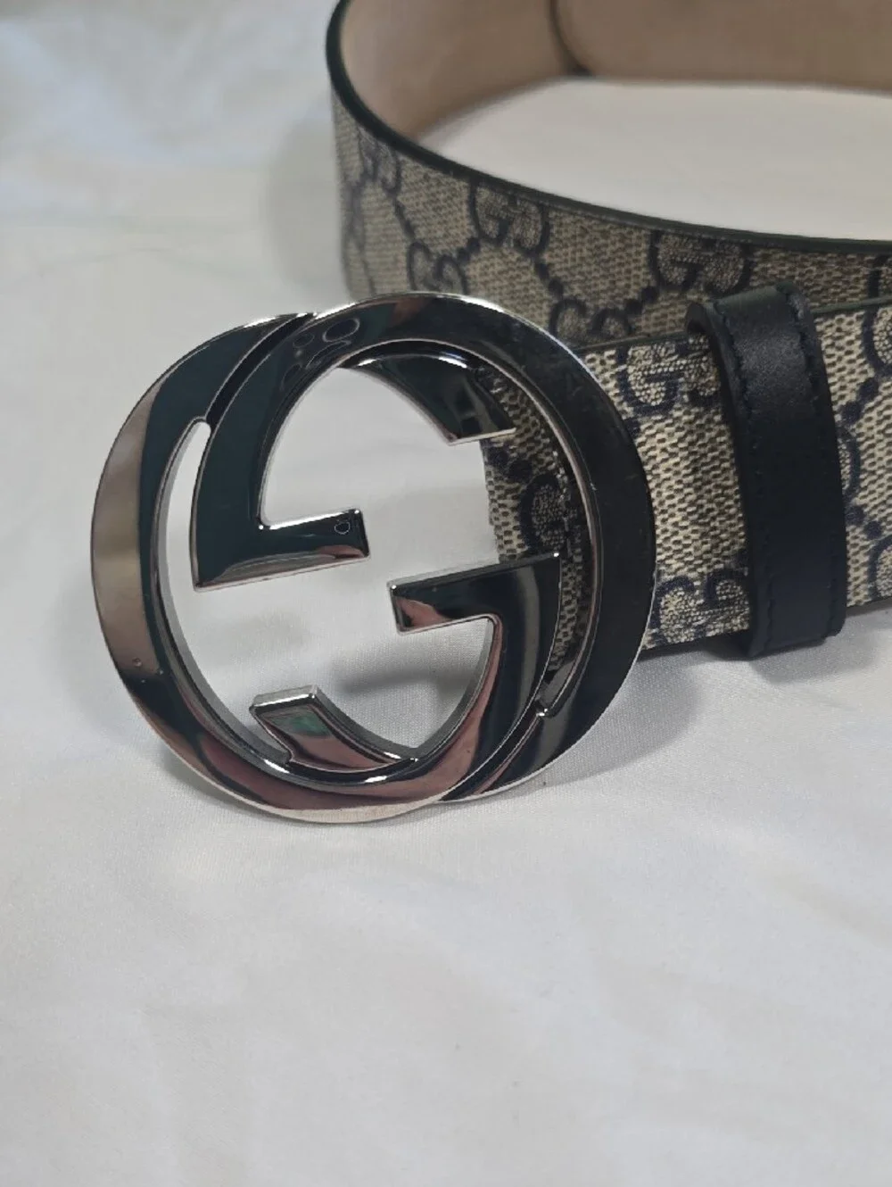Gucci GG Canvas Belt with Silver Interlocking Buckle